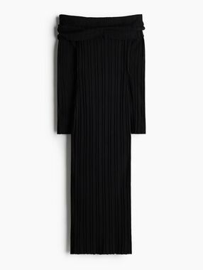 H&M Black Ribbed Off-Shoulder Maxi Dress - Size S - New With Tags